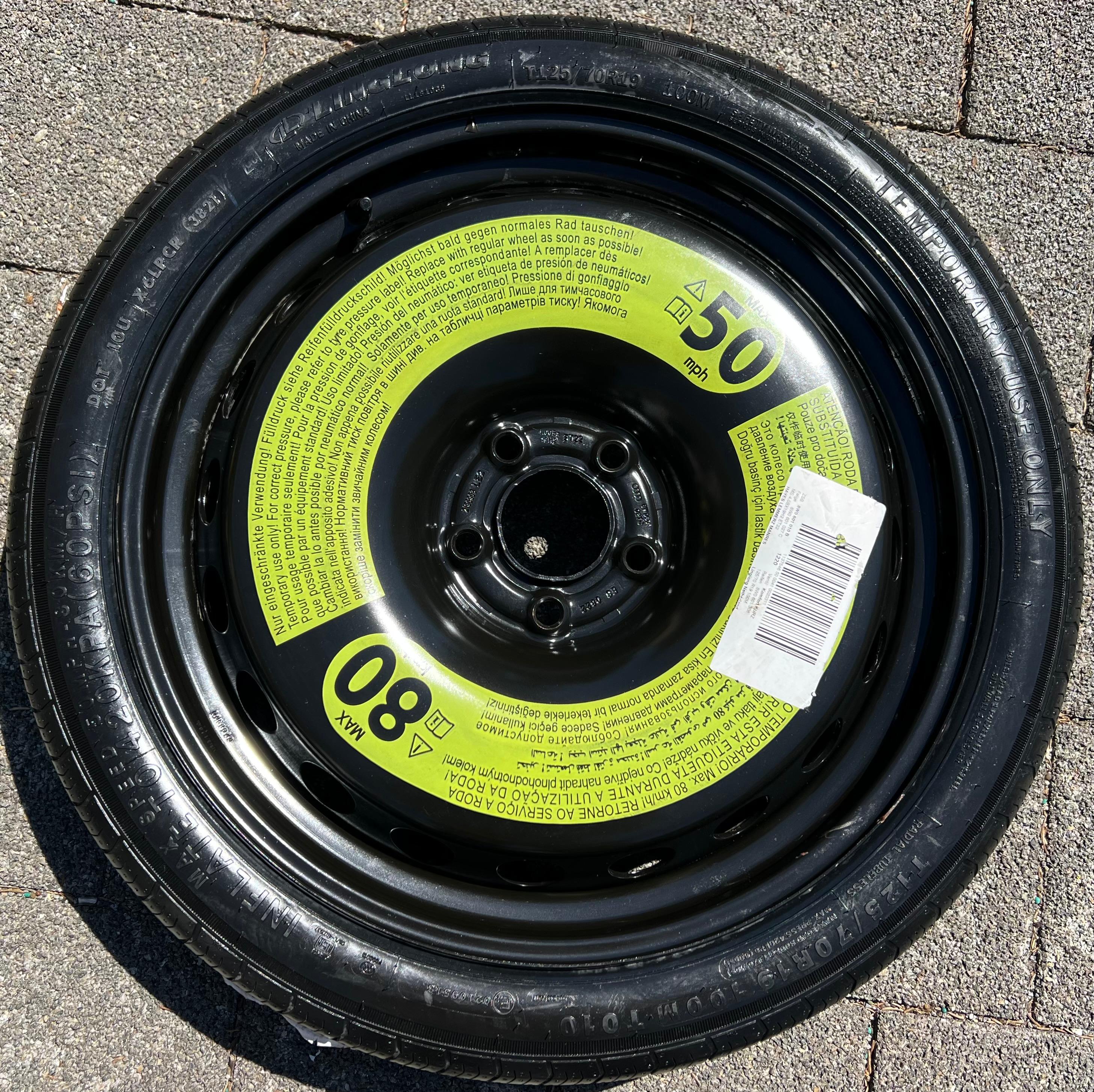 1 X ORIGINAL 19" RESERVERAD NOTRAD AUDI A4 8W B9 A5 8W 8W0601027C 125/70R19 100M