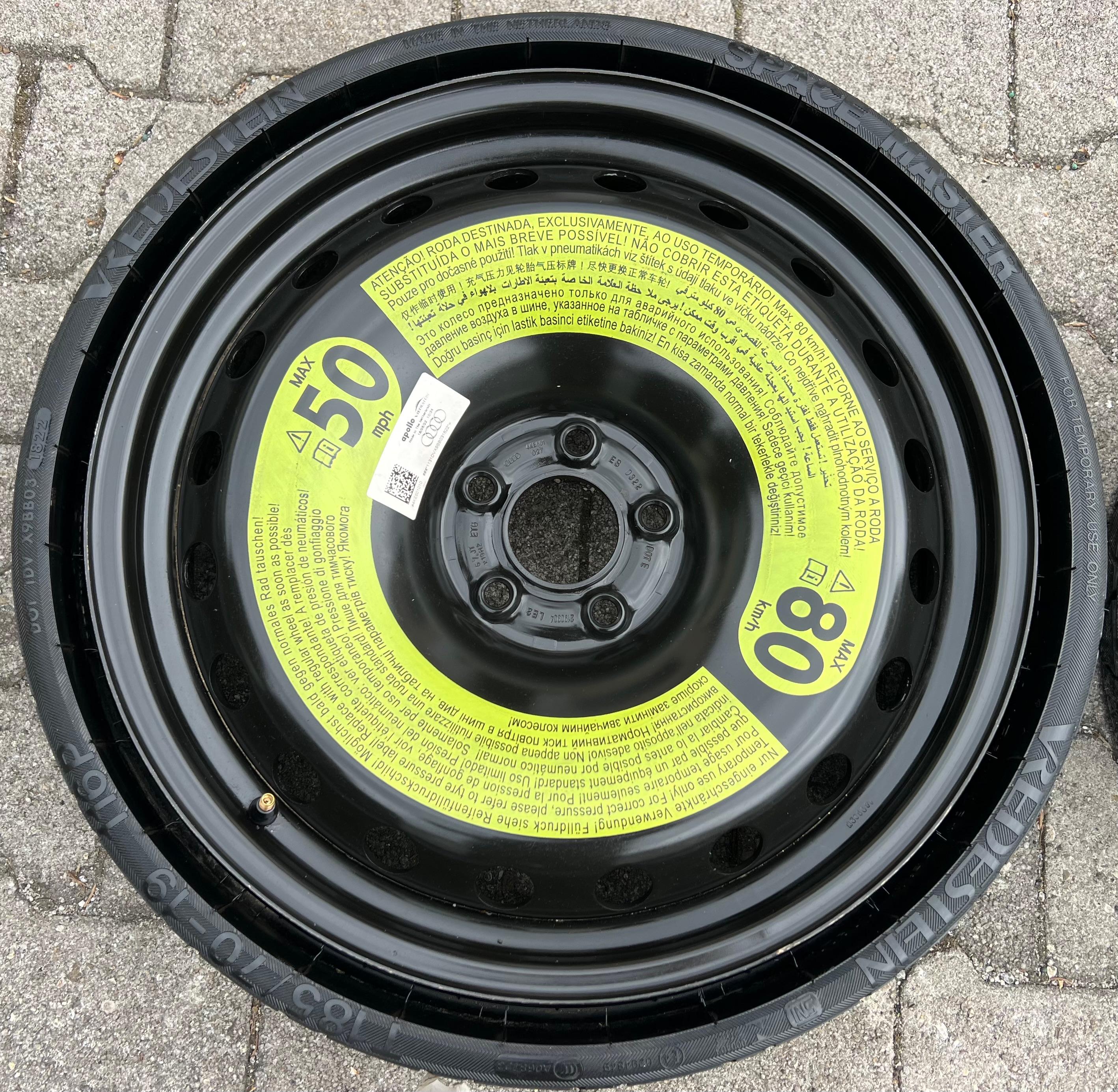 1 X ORIGINAL RESERVERAD NOTRAD AUDI Q8 4KE E-TRON 4KE601027 185/70R19 116P 2022