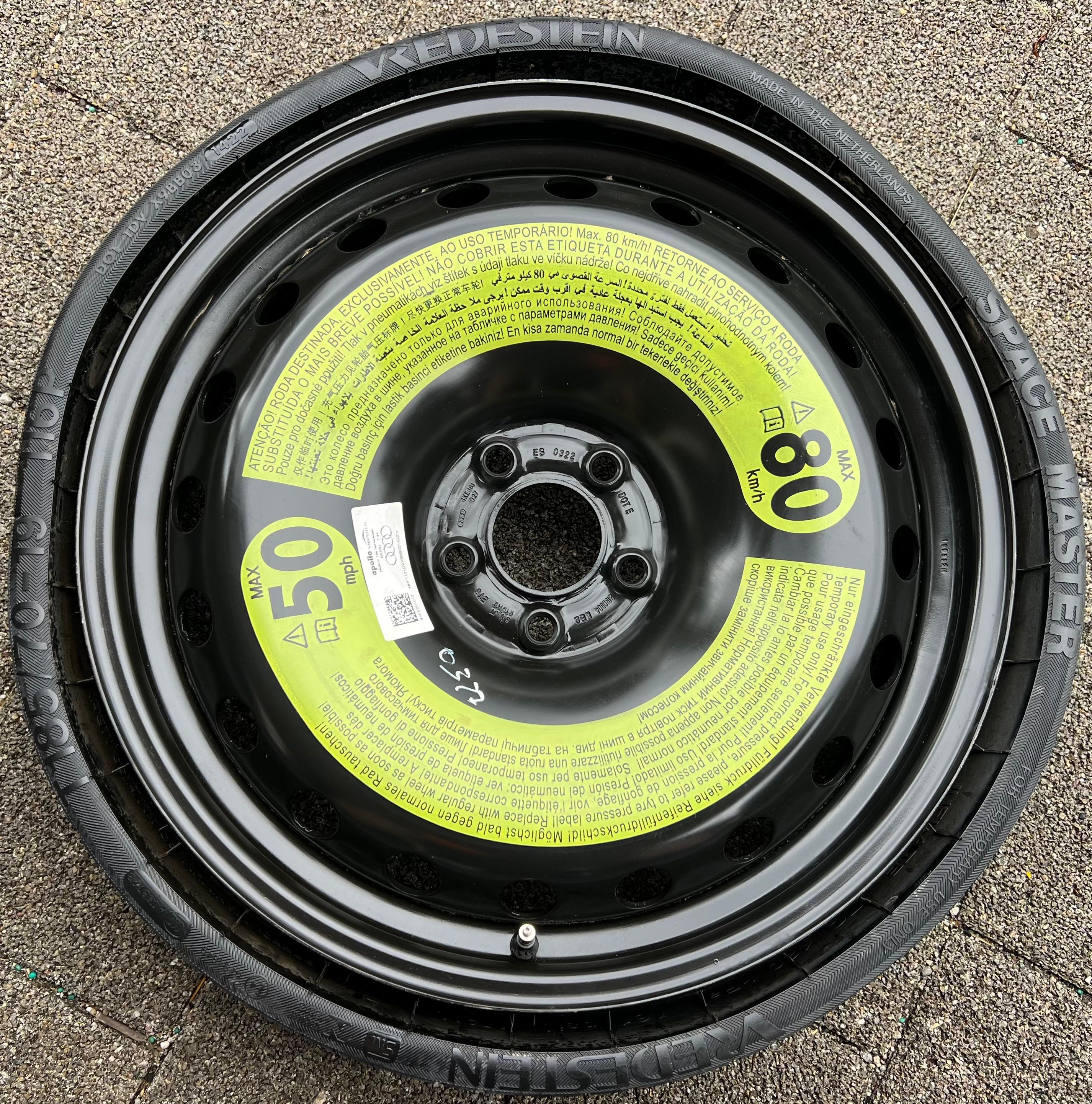 1 X ORIGINAL RESERVERAD NOTRAD AUDI Q8 4KE E-TRON 4KE601027 185/70R19 116P 2022 1 X ORIGINAL RESERVERAD NOTRAD AUDI Q8 4KE E-TRON 4KE601027 185/70R19 116P 2022