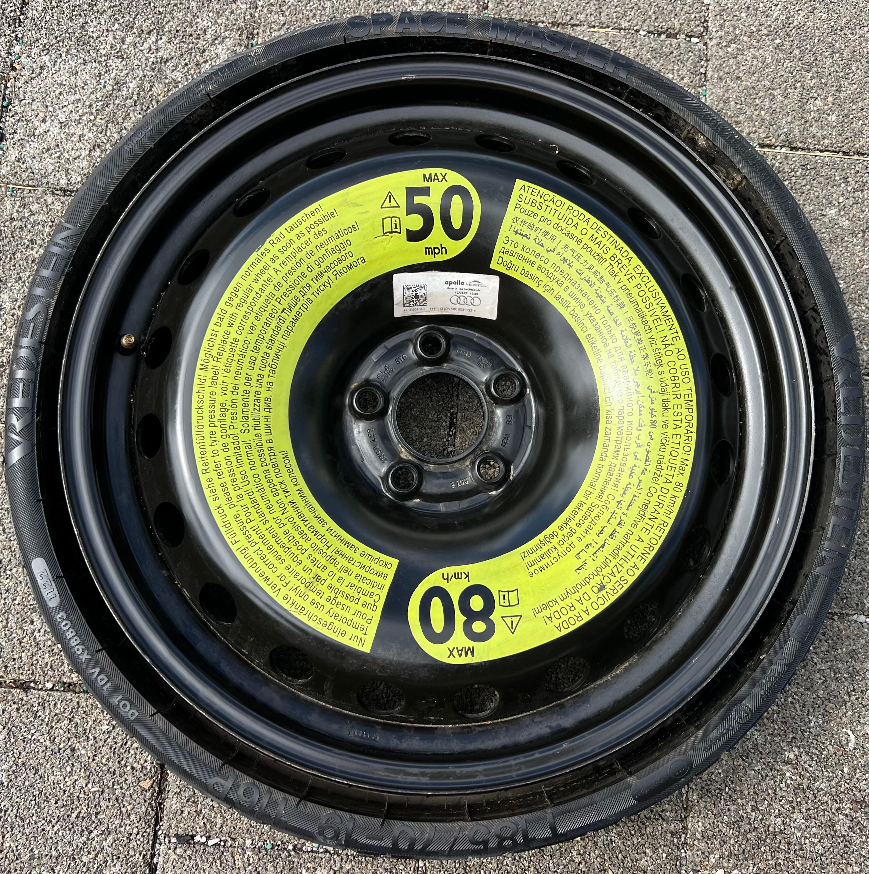 1 X ORIGINAL RESERVERAD NOTRAD AUDI Q8 4KE E-TRON 4KE601027 185/70R19 116P 2022