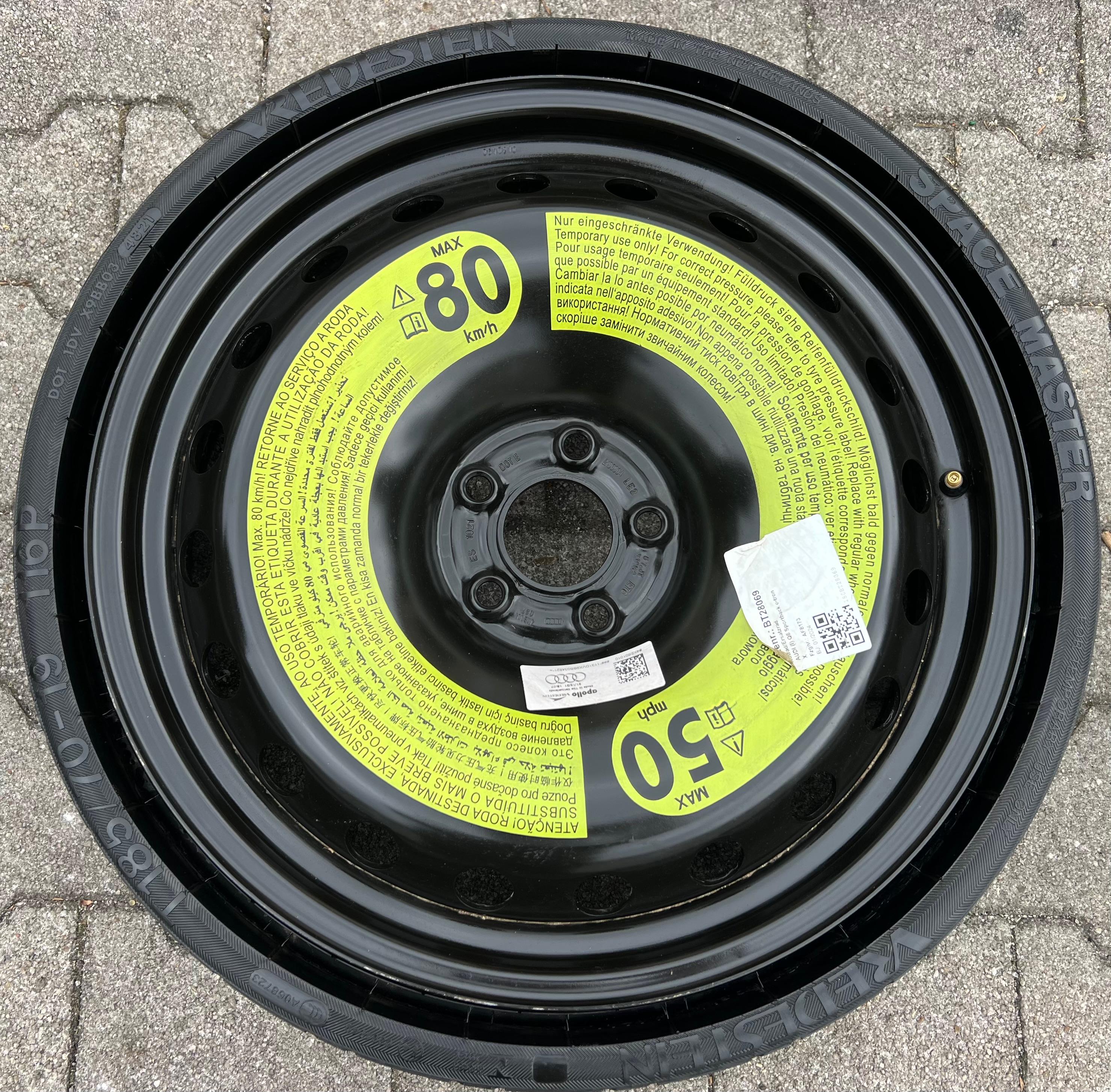 1 X ORIGINAL RESERVERAD NOTRAD AUDI Q8 4KE E-TRON 4KE601027 185/70R19 116P 2021