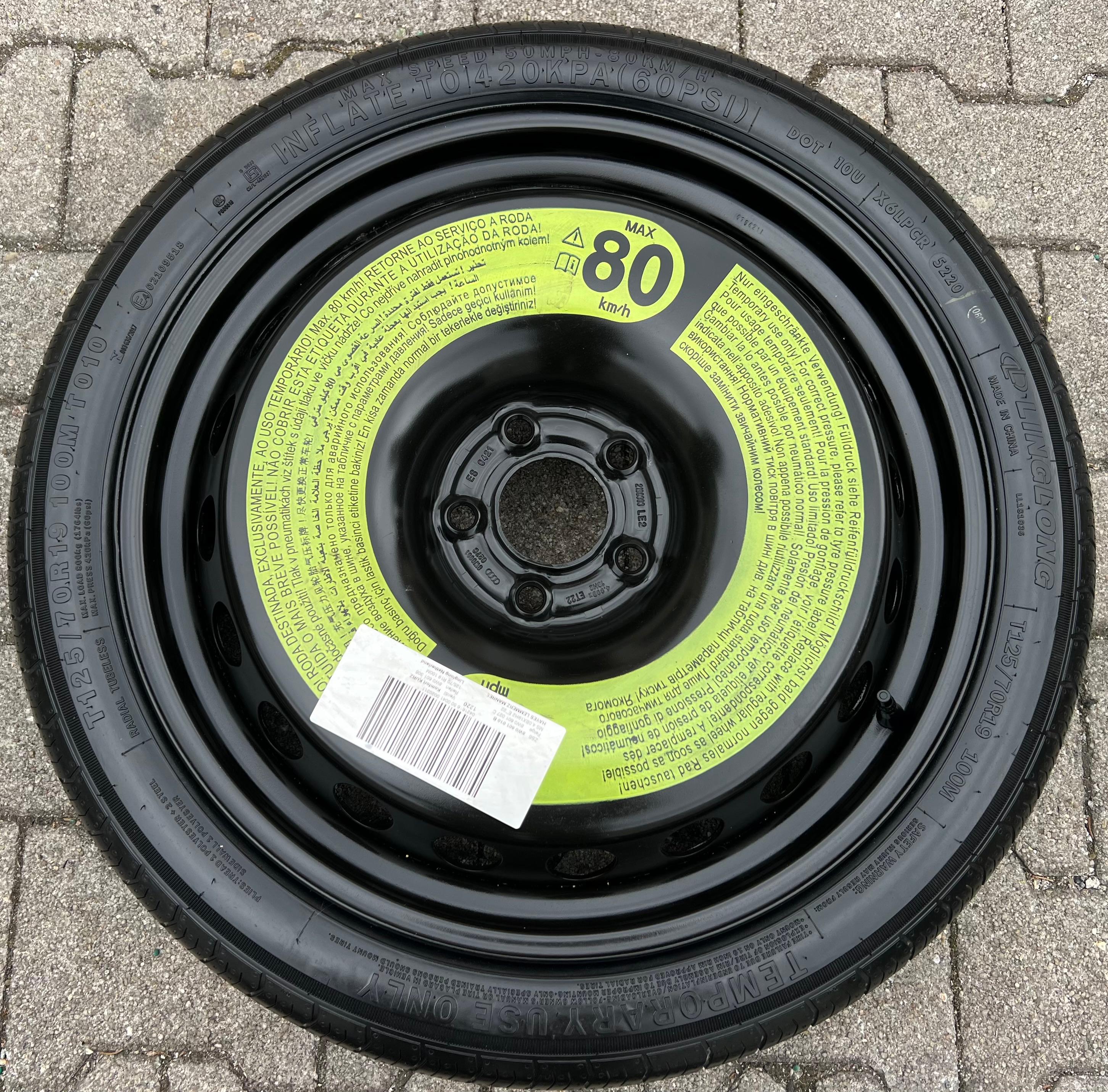 1 X ORIGINAL 19" RESERVERAD NOTRAD AUDI A4 8W B9 A5 8W 8W0601027C 125/70R19 100M