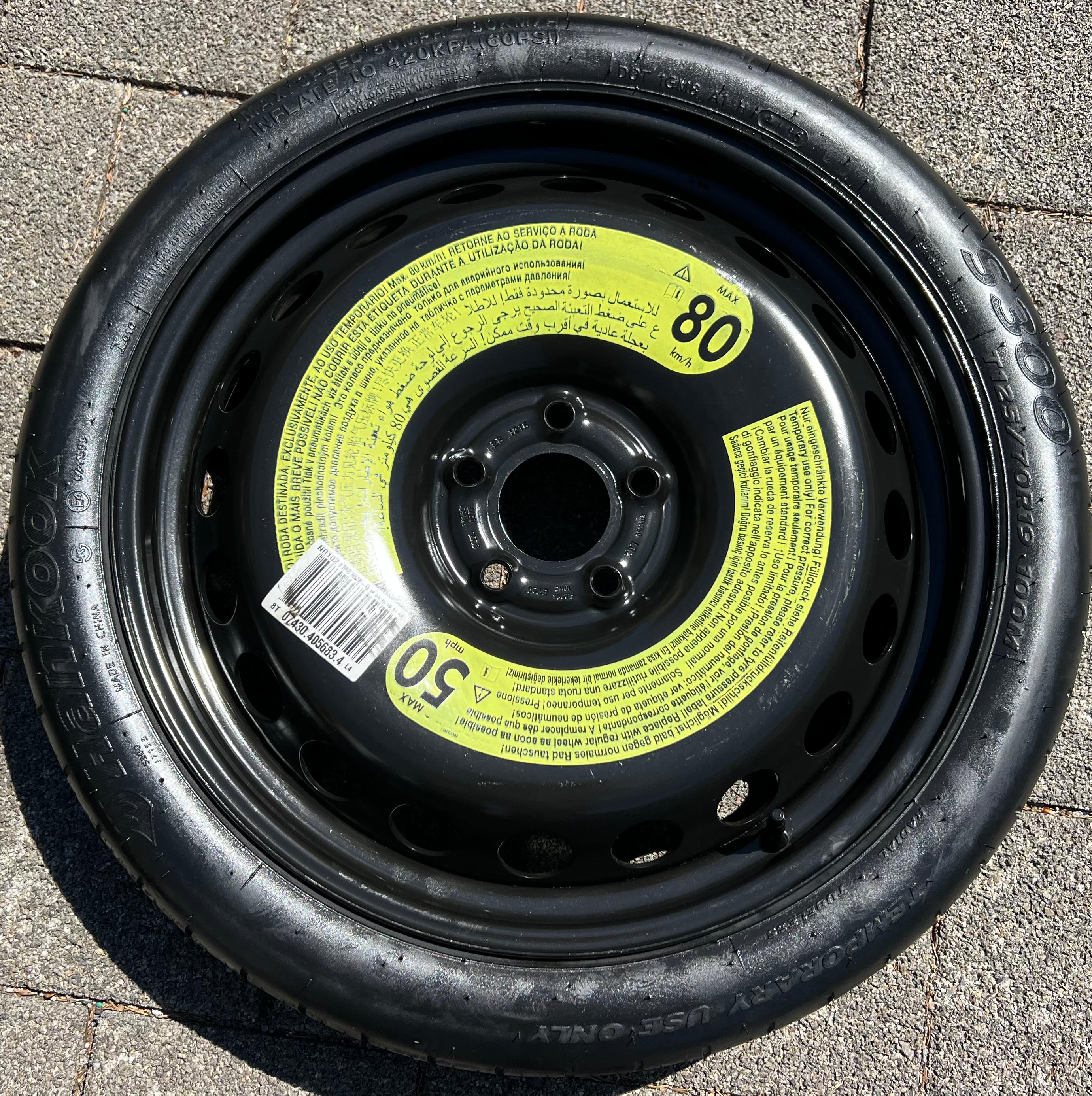1 X RESERVERAD NOTRAD AUDI A4 8K B8 B81 A5 8T 8K0601027F 125/70R19 100M FREIHAUS