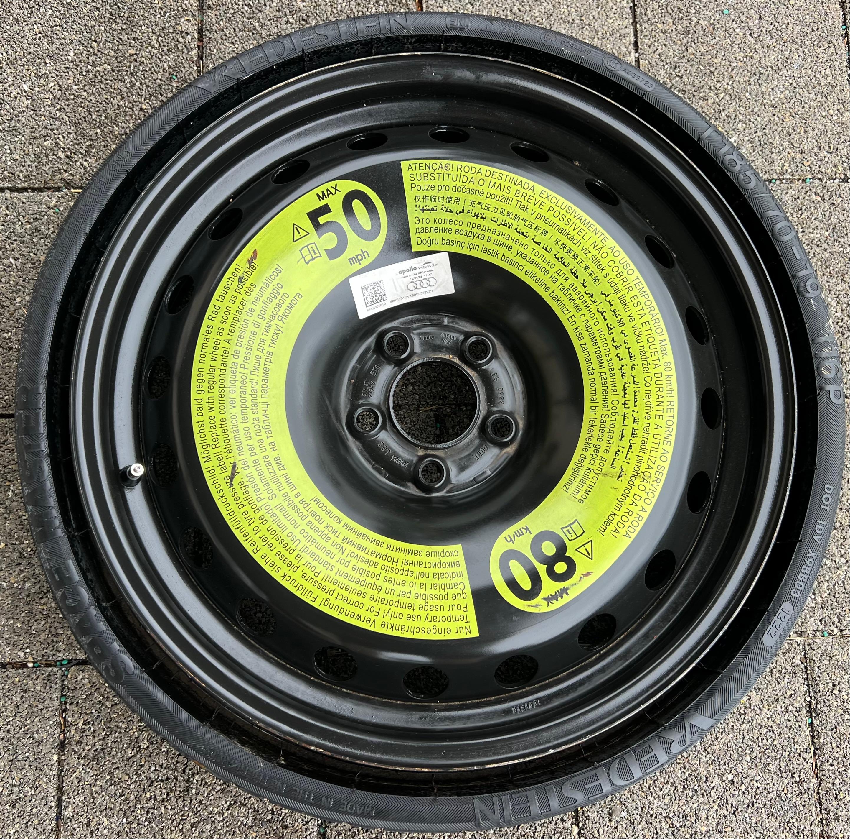 1 X ORIGINAL RESERVERAD NOTRAD AUDI Q8 4KE E-TRON 4KE601027 185/70R19 116P 2022 1 X ORIGINAL RESERVERAD NOTRAD AUDI Q8 4KE E-TRON 4KE601027 185/70R19 116P 2022