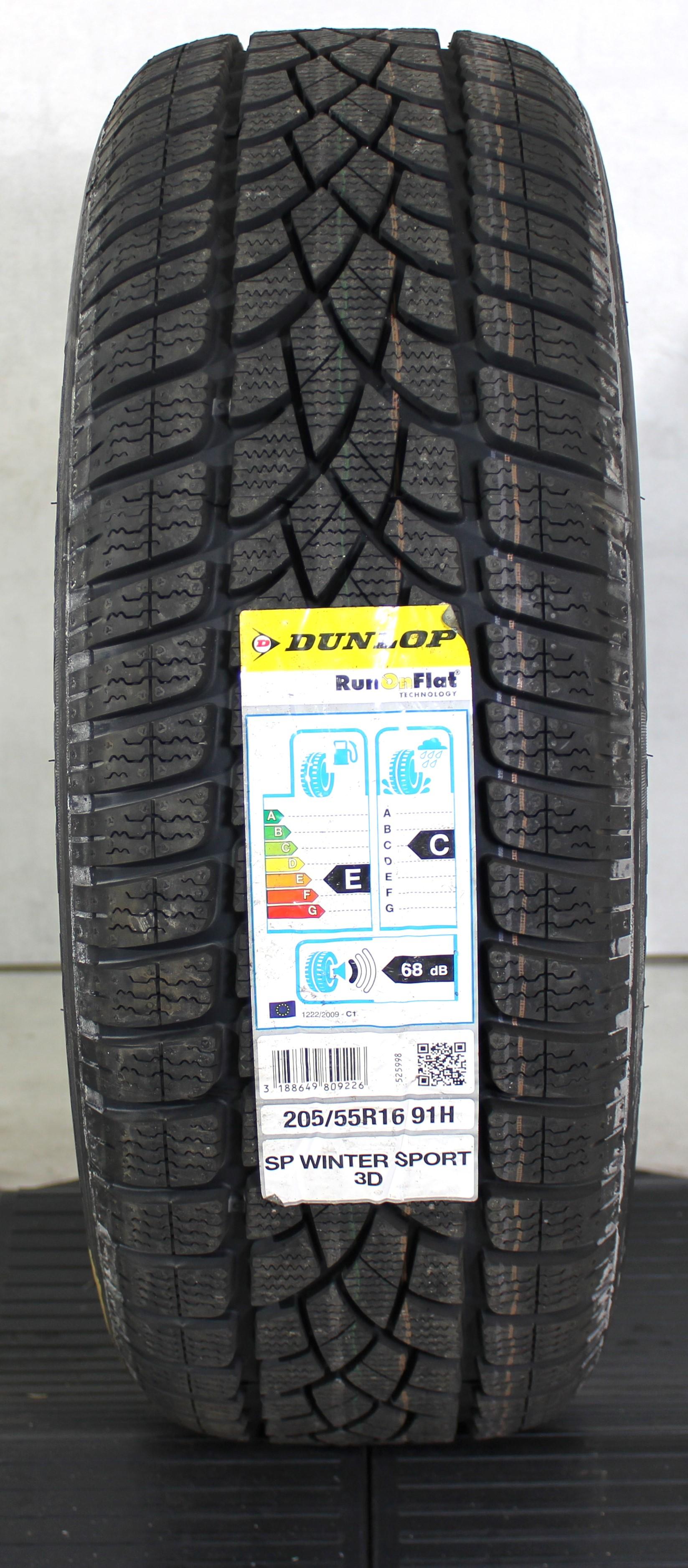 1 x 205/55R16 91H Winterreifen Dunlop SP Winter Sport 3D DSST Runflat NEU 2017 MOE