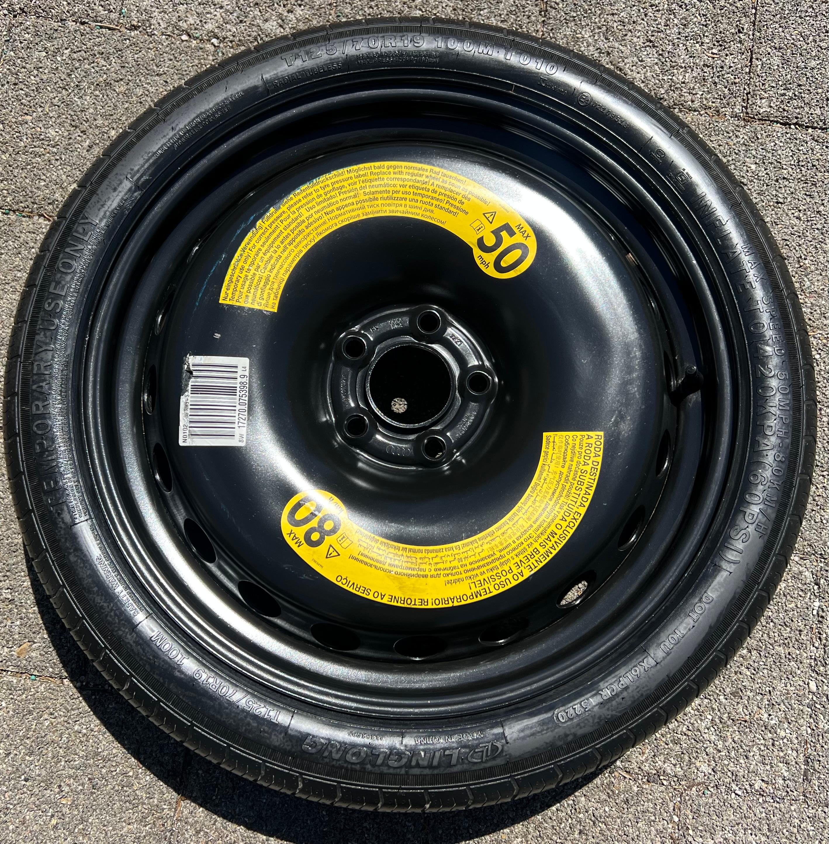 1 X ORIGINAL 19" RESERVERAD NOTRAD AUDI A4 8W B9 A5 8W 8W0601027C 125/70R19 100M