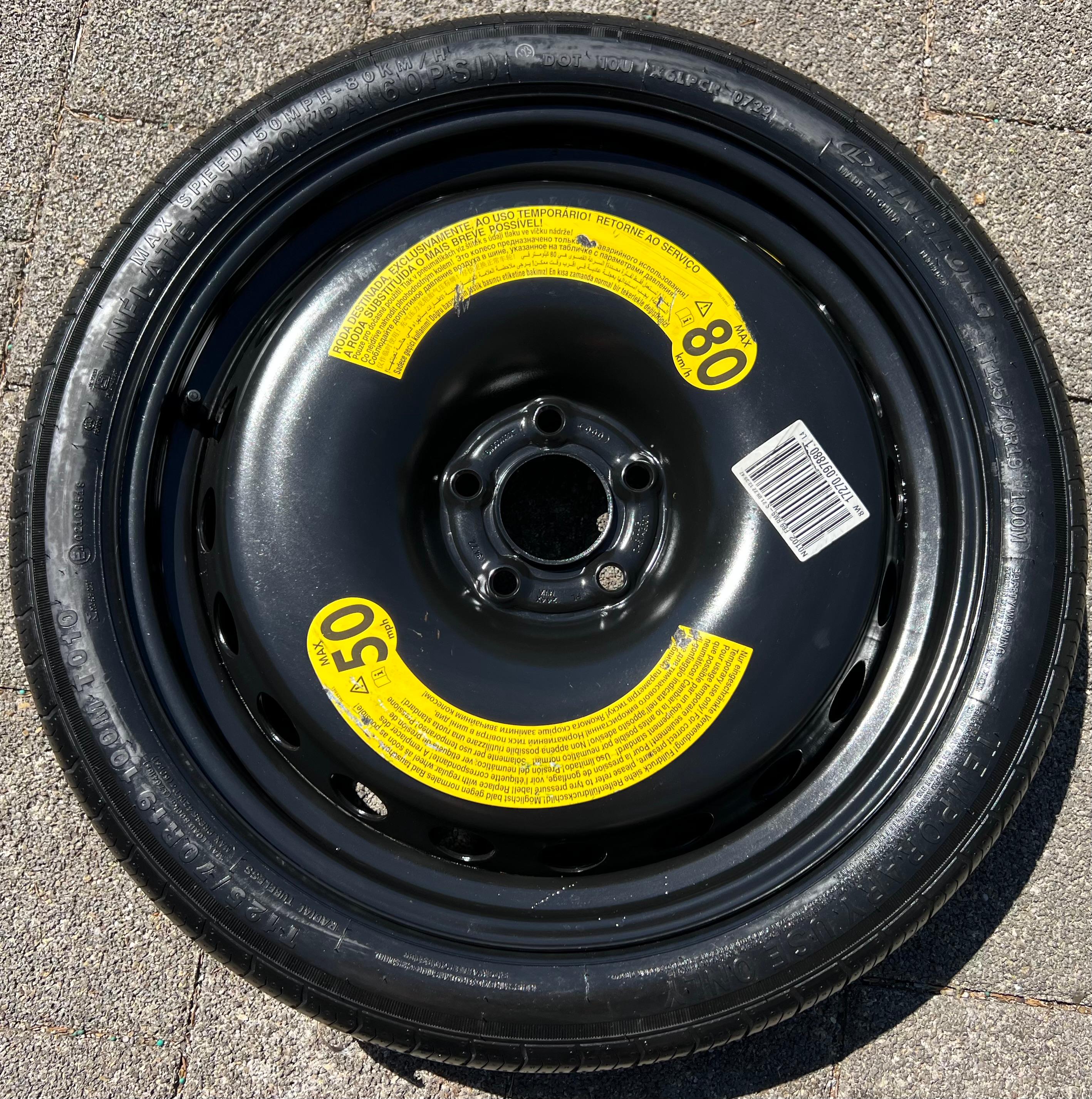 1 X ORIGINAL 19" RESERVERAD NOTRAD AUDI A4 8W B9 A5 8W 8W0601027C 125/70R19 100M