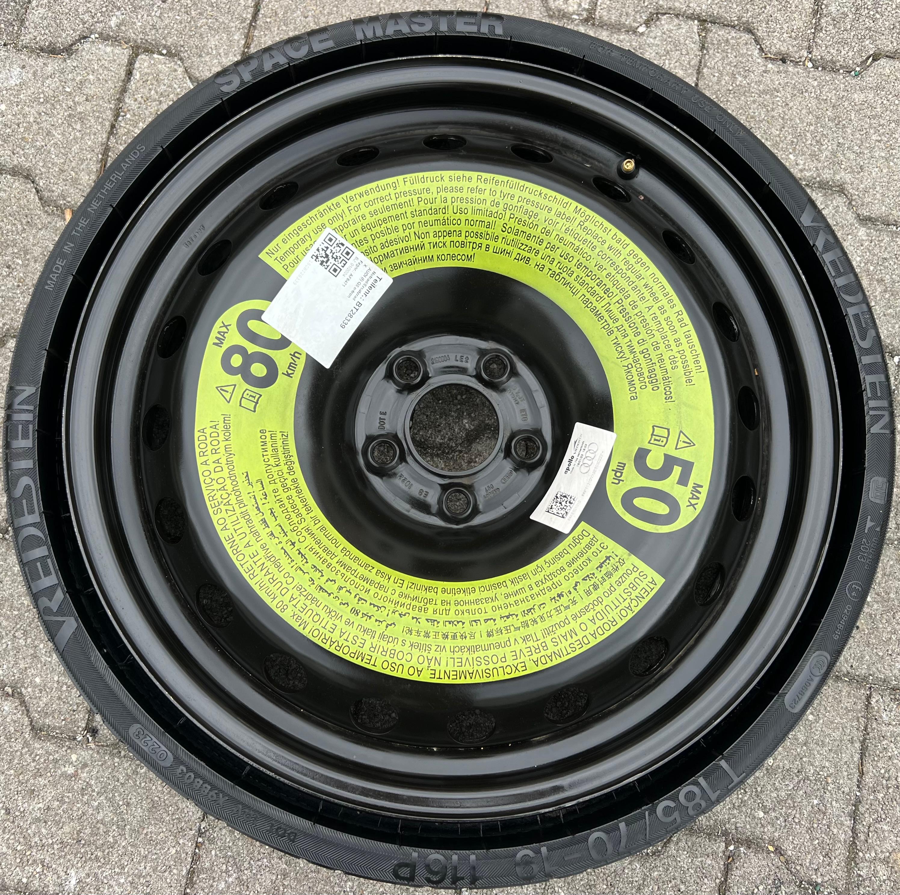 1 X ORIGINAL RESERVERAD NOTRAD AUDI Q8 4KE E-TRON 4KE601027 185/70R19 116P 2023
